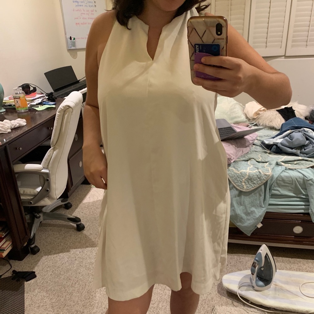 White Mid-Length Dress With Draped Back